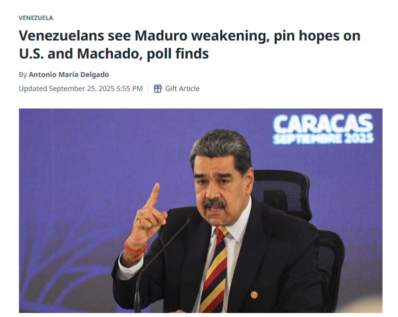 ObservadBinario's tweet photo. Los vebezolanos ven a Maduro cada vez más débil y fijan sus esperanzas en USA y María Corina Machado.

Maduro no ganó nunca una elección, solo una caterva de bobositores cobardes y corruptos permitieron que el chavo-narco madurismo estuviera destruyendo el país durante 25 años. https://t.co/HcR1P1T0SQ
