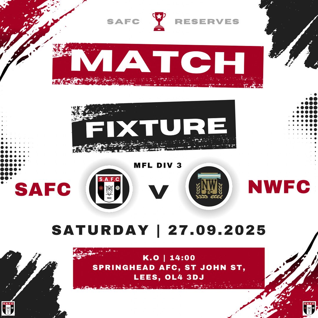 SpringheadAFC's tweet image. ‼️ NEXT UP ‼️ 

The reserves are at home vs @nwfcreserves
KO 2pm

Get down and support the lads!💪🏼

#UpTheHead
🇾🇪🔴⚫️