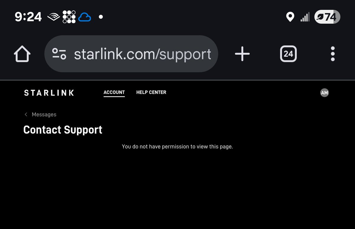 dellsince76's tweet photo. @SpaceX @Starlink @elonmusk 
I've been locked out of most features on my account I can't access the customer support ticket page. It says I don't have permission to view it. I can't get anyone on the phone, I'm stuck in an endless loop unable to talk to a live person PLEASE HELP! https://t.co/aQ3uXyZFsA