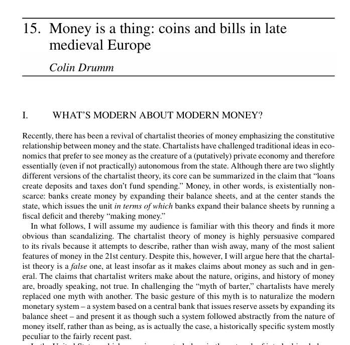 My essay "Money is a thing: coins and bills in late medieval Europe" is now out in the Research Handbook on Law and Political Economy. This is a relatively concise statement of the numismatic (i.e. anti-chartalist) view of medieval European money. I hope it's of interest and use.