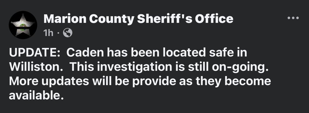 Caiden Speight has been found SAFE in Williston, FL 

#CaidenSpeight