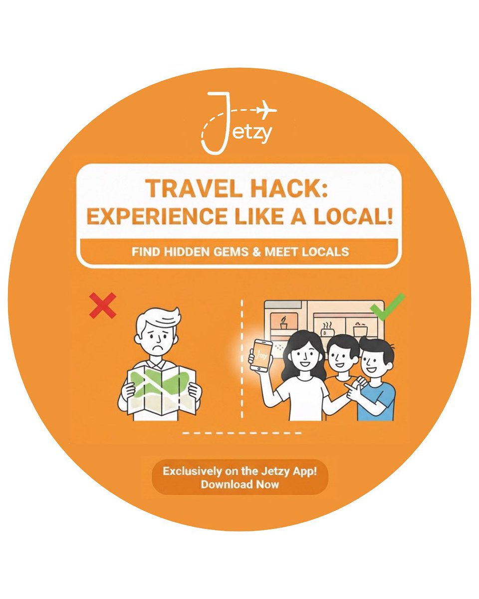 JetzyApp's tweet image. Your ultimate travel hack for truly experiencing a new place is here! Ditch the endless searching and connect with real locals on the Jetzy app. Find friends, discover unique spots, and make your trip unforgettable. ✨ Download Jetzy now! #JetzyApp #TravelSmart #ExploreLocal
