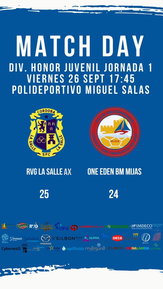 🙌 Comenzamos el fin de semana con la victoria por la mínima (25-24) de nuestro Juvenil División de Honor RVG La Salle ante <a href="/cbmsfa_mijas/">Club Balonmano Colegio San Fco. de Asís Mijas</a> en el partido que abría la jornada.

¡Enhorabuena chicos!💪