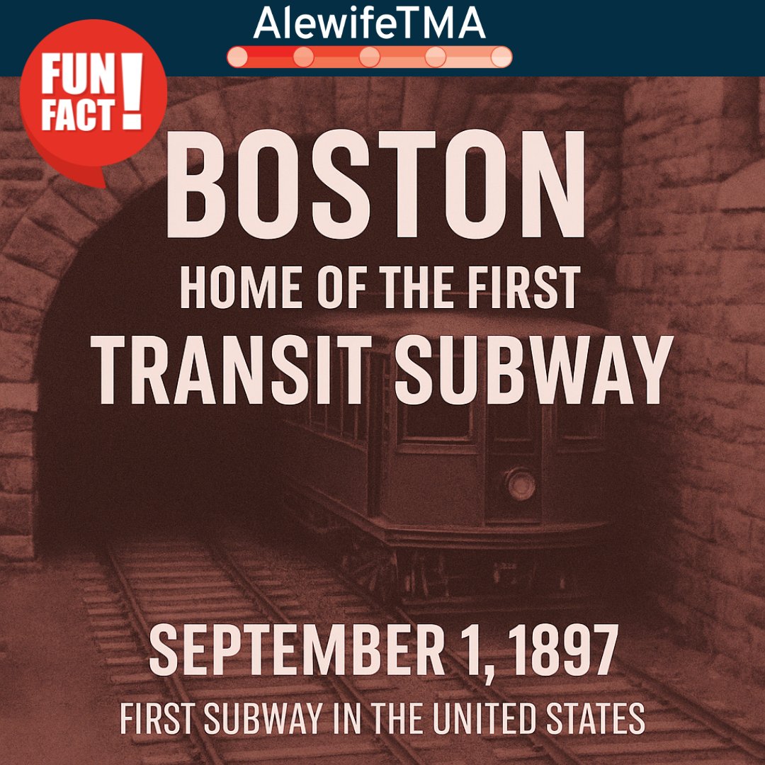 🎉 Fun Fact Friday!
Boston opened the first U.S. subway on Sept 1, 1897 — the Tremont Street Subway! 🚇
It kicked off a new era of urban transit.
From cobblestones to subway cars, Boston leads the way! 🇺🇸
#FunFactFriday #AlewifeTMA #MBTA #TransitMilestone