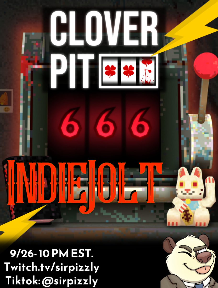 Lets Go Gambling! 🎰

Thats right after a slight delay the day has finally come. Will the pulls bring fortune or despair for this bear???

Congrats on the launch and a big thanks to <a href="/PanikArcade/">Panik Arcade 🕹️ making CloverPit 🍒🎰</a> &amp; <a href="/FutureFriendsVG/">Future Friends Games</a> for the key!

See you all tonight!