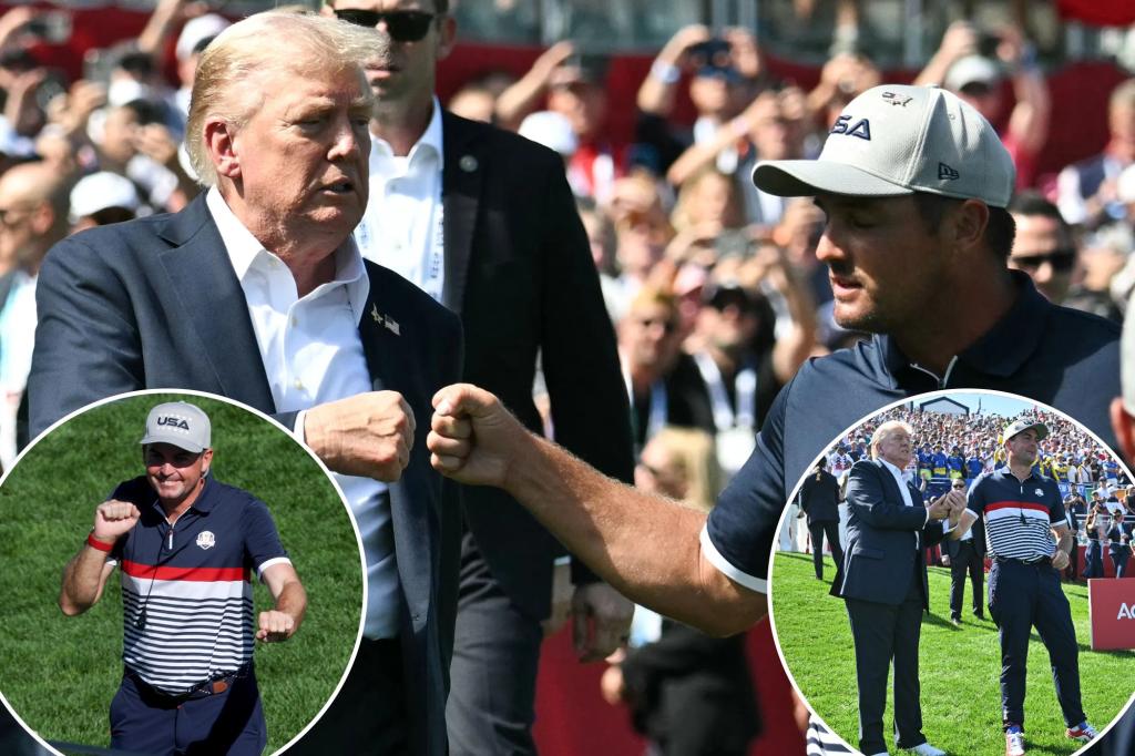 President’s Ryder Cup arrival welcomed with Keegan Bradley’s Trump dance, Bryson DeChambeau’s fist-bump trib.al/qcPMoHl