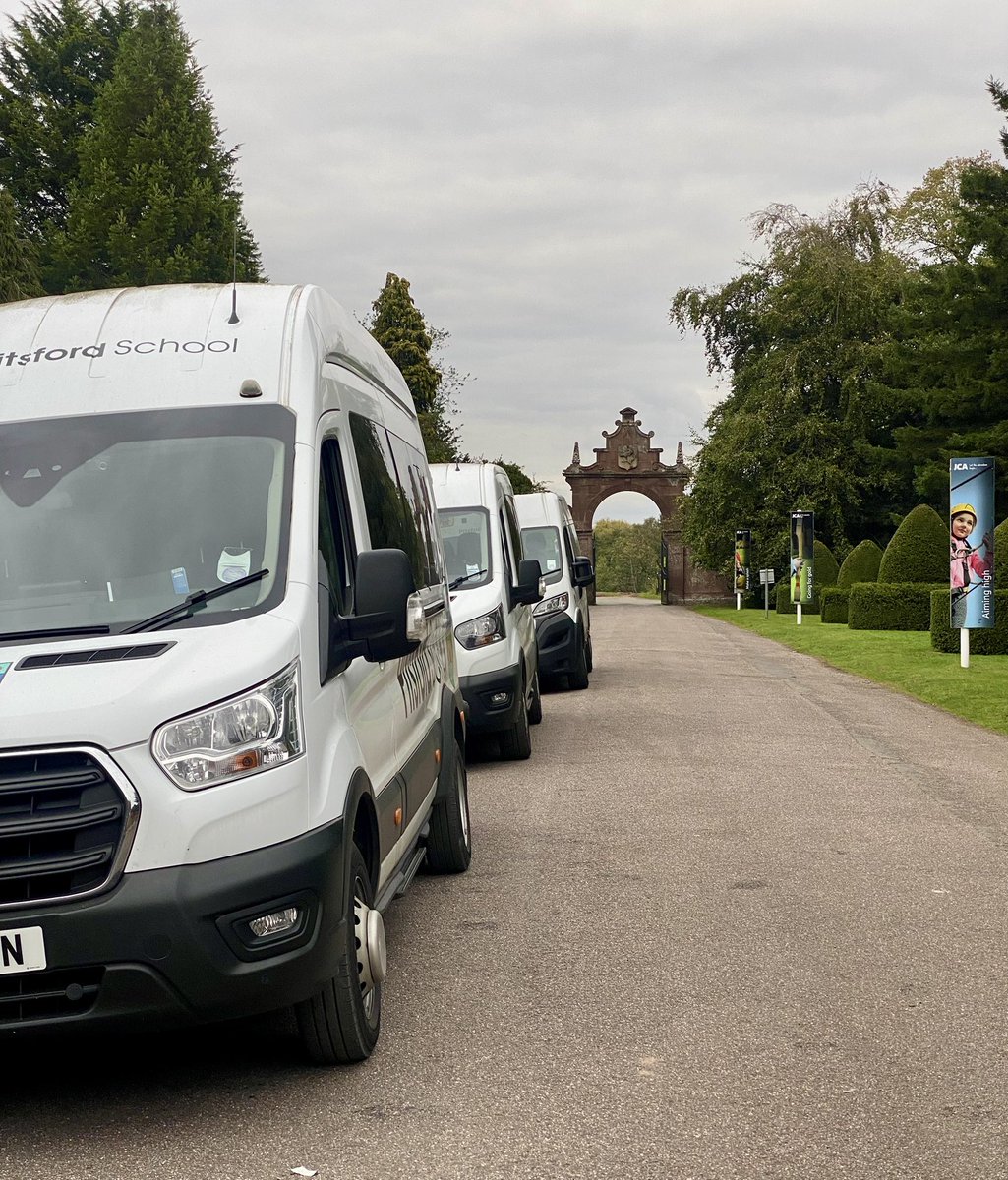 The buses have arrived after a lunch at Pizza Hut on the way.