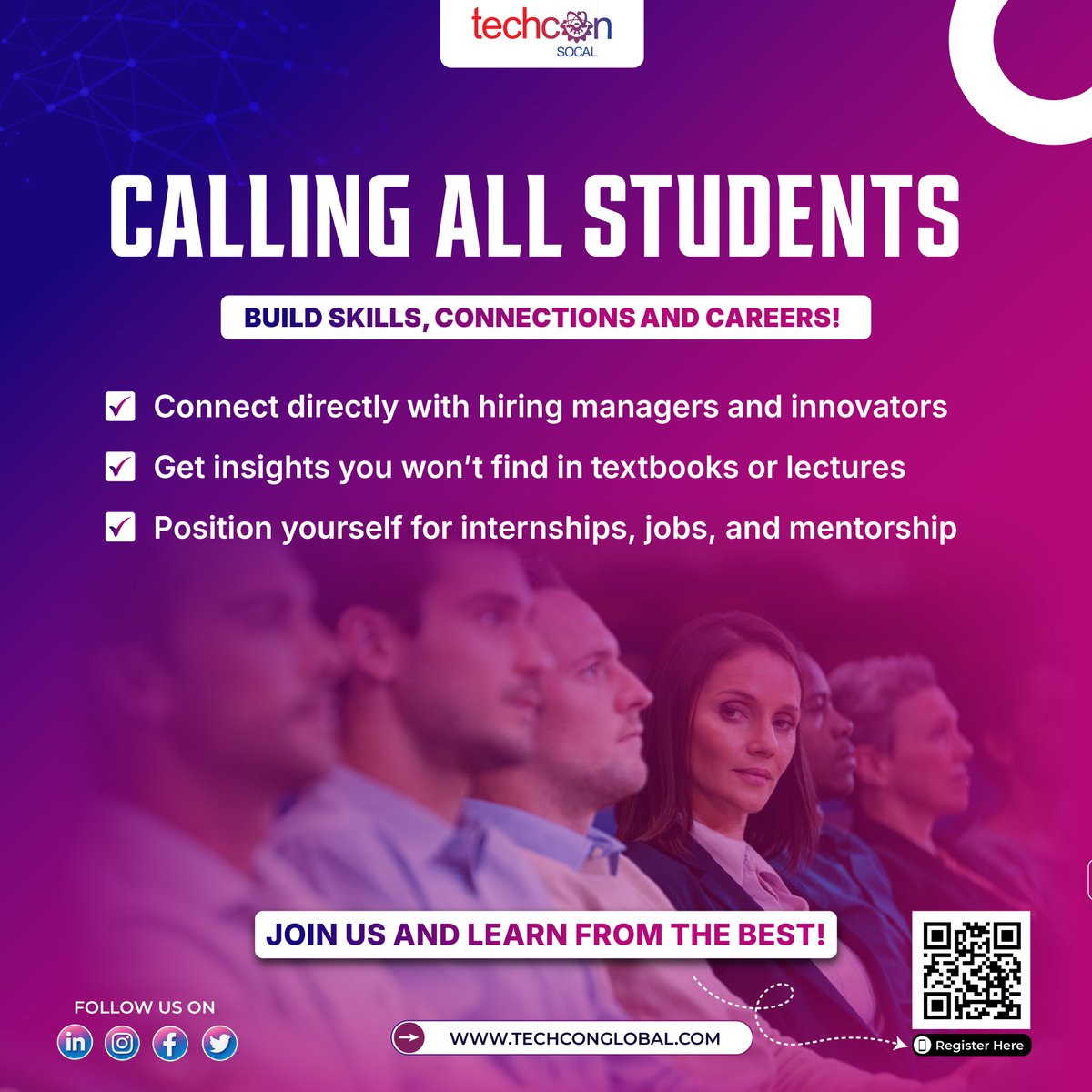 TechCon_Global's tweet image. 🎓 Students your career breakthrough starts here! 
At TechCon SoCal 2026, meet hiring managers, gain insights beyond textbooks & unlock internships, mentorship & job opportunities. 
🚀 Don’t wait, every connection could change your future. 
Secure your spot now →…