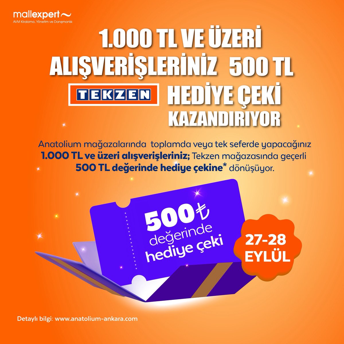 Anatolium’dan kazandıran kampanya!🤩27-28 Eylül tarihlerinde Anatolium Mağazalarında 1000 TL ve üzeri alışverişleriniz Tekzen Mağazası’nda geçerli 500 TL değerinde hediye çekine dönüşüyor!🎁🎁

Keyifli alışverişler dileriz!🛍️

#kampanya #tekzen #anatoliumankara