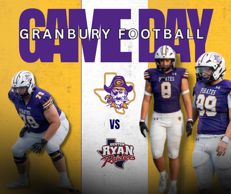 🏴‍☠️ PIRATE NATION, IT'S DISTRICT GAMEDAY! 🏴‍☠️
🔥 Granbury Pirates (2-2) vs Denton Ryan Raiders (3-0)
📍 Pirate Stadium
📅 Friday, Sept. 26 | ⏰ 7:00 PM
🎟️ granburypirates.com/HTtickets
🎧 khits955.com | 📺 nfhsnetwork.com