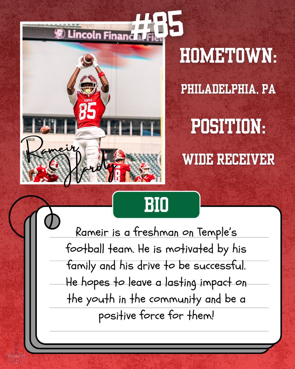 Welcome <a href="/RameirHardy12/">Rameir Hardy</a> to Broad St. NIL! 
Outside of football, Rameir enjoys going to sporting events and concerts. He also enjoys public speaking and spending time with his family. 
When asked how others would describe him in 3 words, he said: #Discipline, #Focused, and #TUFF