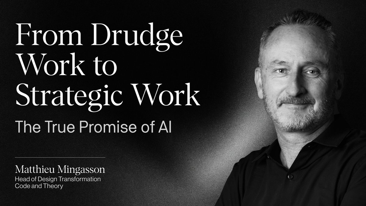 codeandtheory's tweet image. "By mid-2026, the divide between AI-fluent professionals and those still working the old way will be unmistakable," says Code and Theory Head of Design Transformation Matthieu Mingasson. He lays out a practical framework for using AI to eliminate low-value tasks, accelerate…