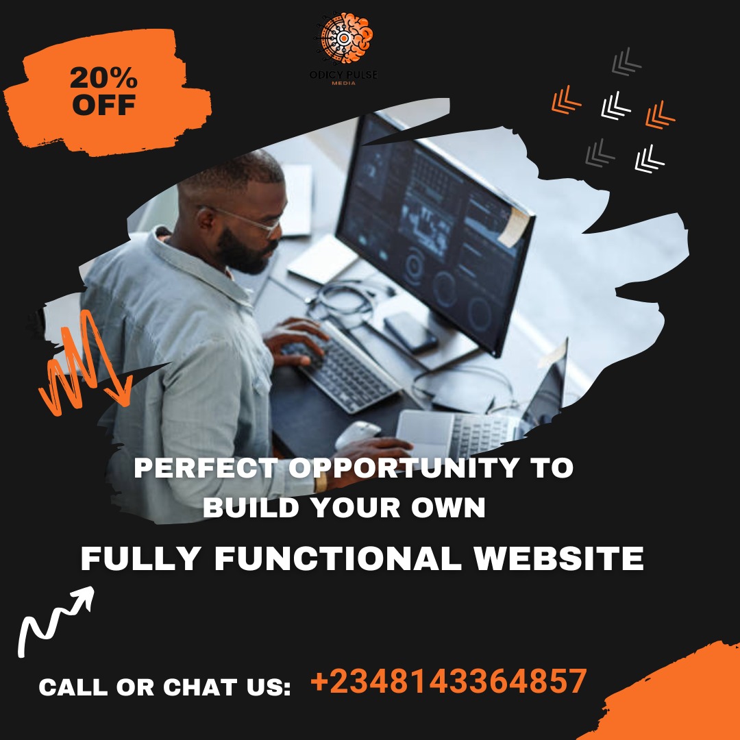 We are currently offering a 20% discount on all our webdesign offers.

Take advantage of it and launch your own fully functional website.

E-commerce website
School management System 
Information website
Mobile App Development 

We've got you covered.

Contact us +2348143364857