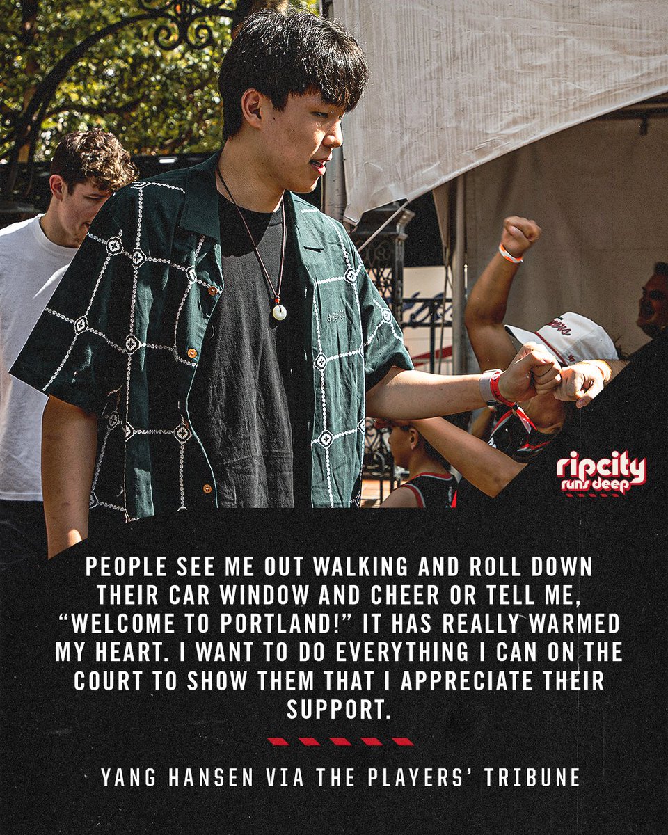 "It has really warmed my heart."

Yang Hansen reflects on his warm welcome to Portland in <a href="/PlayersTribune/">The Players’ Tribune</a> ❤️