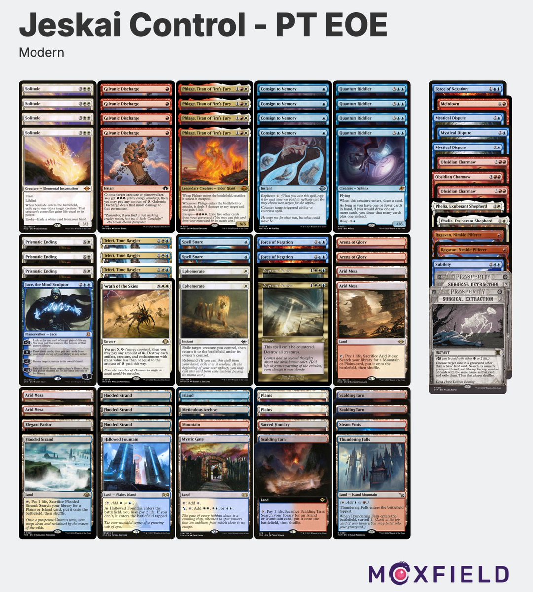 First up we have @eli_kassis - known for brewing innovative decks to attack the meta. He chose Jeskai Control for this event, powered up by the full playset of Quantum Riddlers.

moxfield.com/decks/GXyAwiqj…