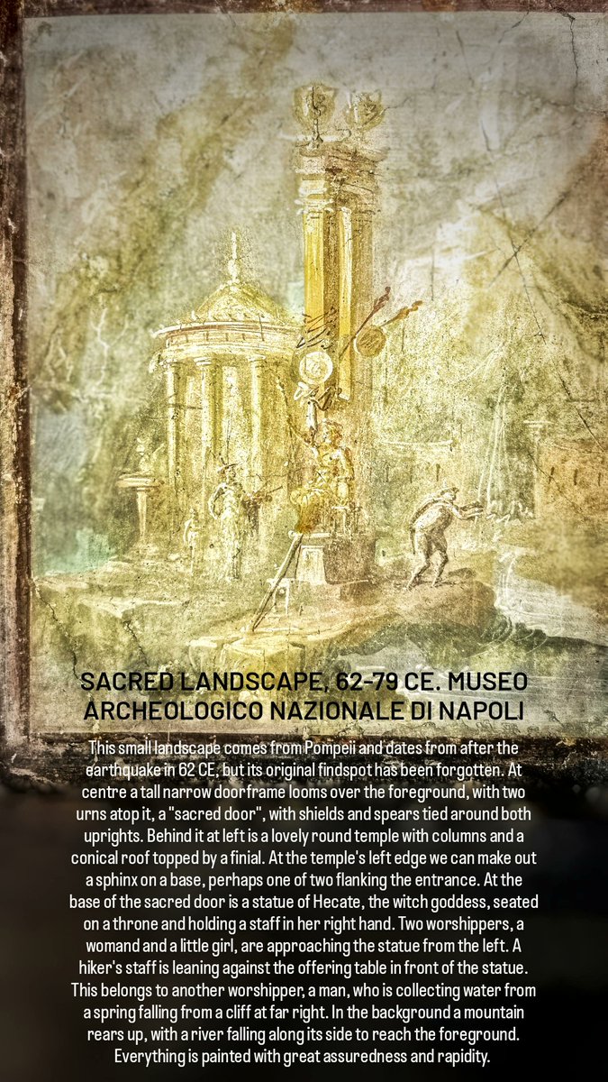 antmoose's tweet image. #FrescoFriday brings us to the #fresco goldmine of the #Naples Archaeological Museum, where this week we find a #sacred #landscape or perhaps more of a magical one, with an idyllic rural temple, high mountains, a river, a spring, and a statue of #Hecate.