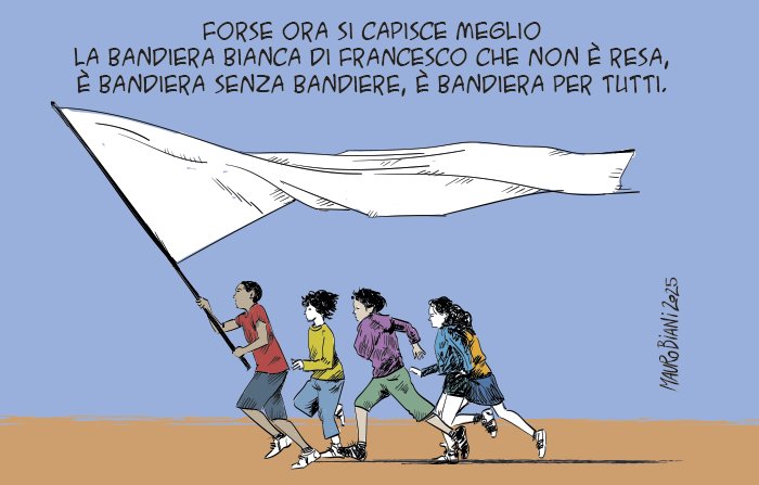 .<a href="/maurobiani/">Mauro Biani</a> 
#BandieraBianca #Francesco
una bandiera senza bandiere, una bandiera per tutti.
Non è resa, è mediazione alta. Uno straccio bianco è di tutti.
Oggi per <a href="/repubblica/">Repubblica</a> 

#Biani ! 

#thatsamore #blob <a href="/BlobRai3/">Blob</a>