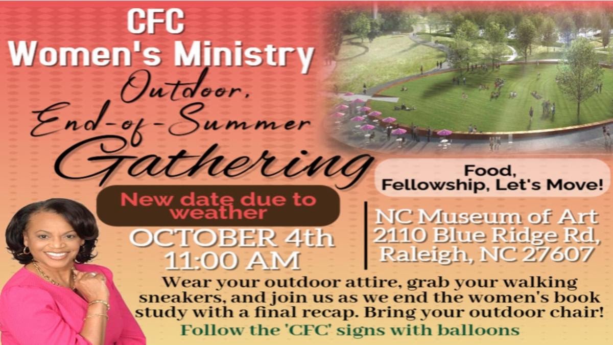 CFamC's tweet image. Due to the impending rainy weather for Saturday, the Women's Outdoor Gathering will be rescheduled for next Saturday 10/4. 
We hope to see you next Saturday for the Outdoor Gathering!