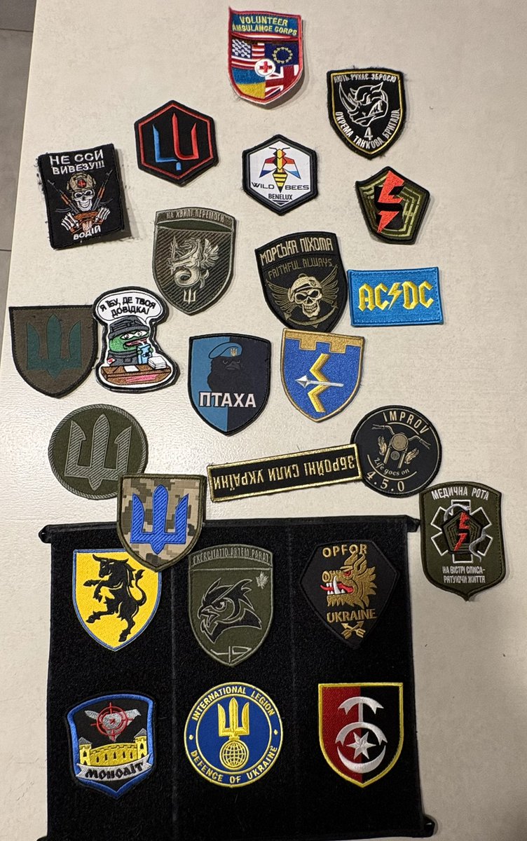 MKitchellAR's tweet image. My collection. All received from unit, soldier or humanitarian org.  

Top-left, @ukrainians_lu my org