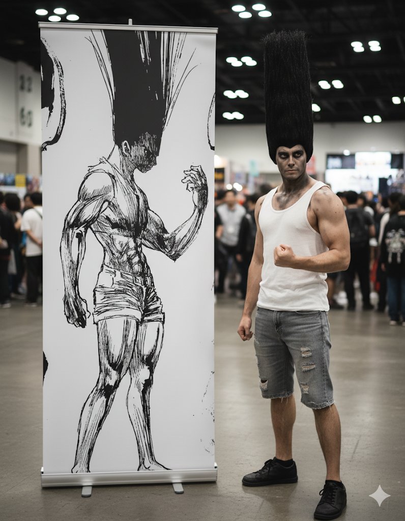 Tz_2022's tweet image. 分享一个可玩性极高的 Nano Banana 提示词,效果如下:
- 模拟在 Cosplay 会场现场拍摄场景
- Cosplay 二次元对象大幅海报对比
- Coser 采用和二次元对象一模一样的服饰和姿势拍照
- 自动识别非人二次元并通过服饰道具模仿
- Video 友好,可用于垫图
- 支持 API 调用
(完整提示词在评论区)