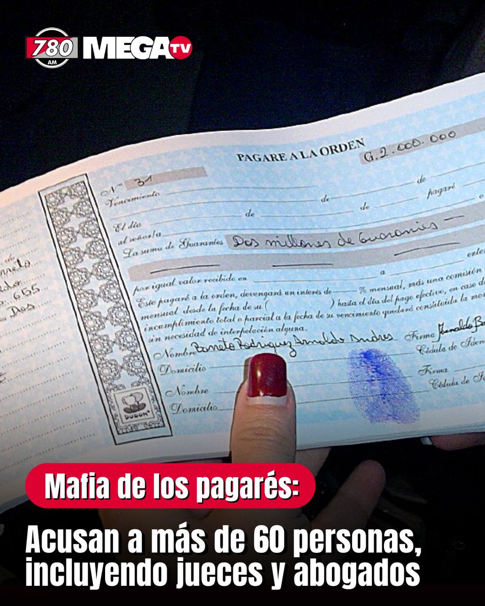 MAFIA DE LOS PAGARÉS: ACUSAN A MÁS DE 60 PERSONAS, INCLUYENDO JUECES Y ABOGADOS

⚖️En un paso significativo hacia la justicia, la abogada especialista en derechos humanos y asesora de la comisión especial del Senado que investiga la mafia de los pagarés, Diana Vargas, destacó la
