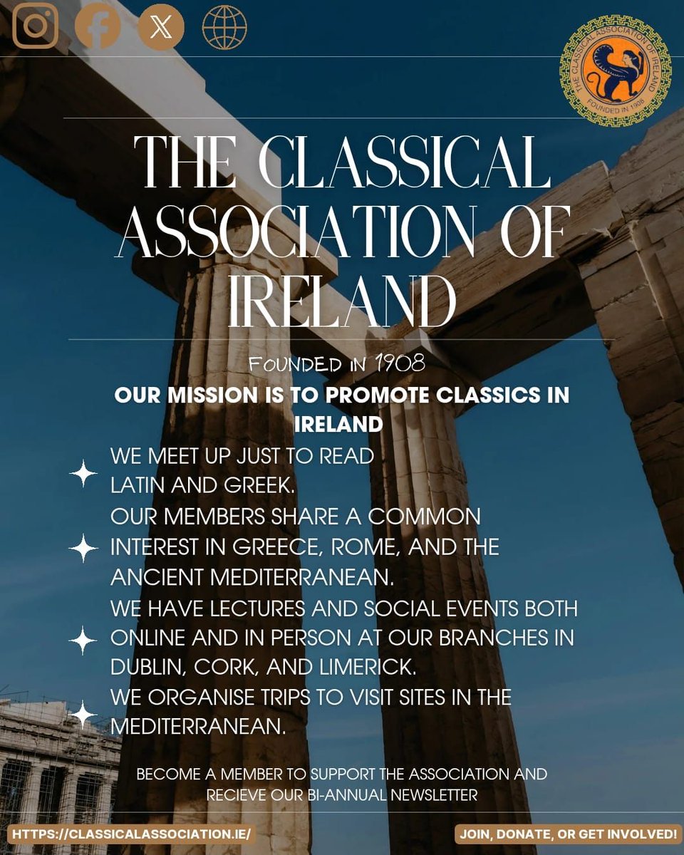 ClassicalAssoc1's tweet image. We’re now on Instagram! 📸✨
Follow us @classicalassociationof_ireland for updates, events, classical content, and a closer look at the vibrant world of Classics in Ireland.
Help us grow by liking, sharing, and spreading the word!
📷