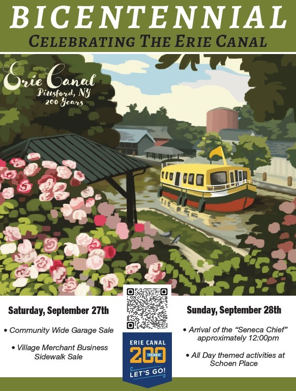 Lots going on this weekend as Pittsford celebrates the #ErieCanalBicentennial! Scan the QR code for complete details. See you at the canal! #ErieCanalBicentennial, #PittsfordNY, #CelebrateHistory, #ErieCanal200, #HistoricPittsford, #PittsfordEvents