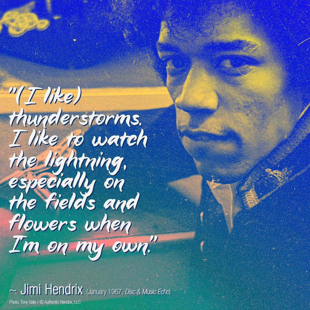 "(I like) thunderstorms.I like to watch the lightning, especially on the fields and flowers when I'm on my own."

~ #JimiHendrix (January 1967, Disc &amp; Music Echo)