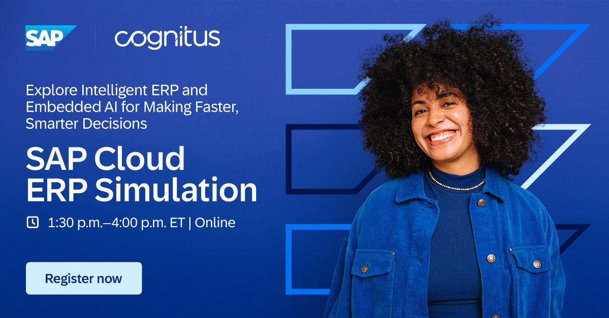 CognitusTweets's tweet image. The next #SAPCloudERP #LiveSimulation is happening on October 9, 2025! Join us for a 2.5-hour interactive session where business and #ITleaders solve real-world challenges with the power of SAP Cloud ERP: hubs.la/Q03LbCfq0

Seats are limited — secure your spot today!