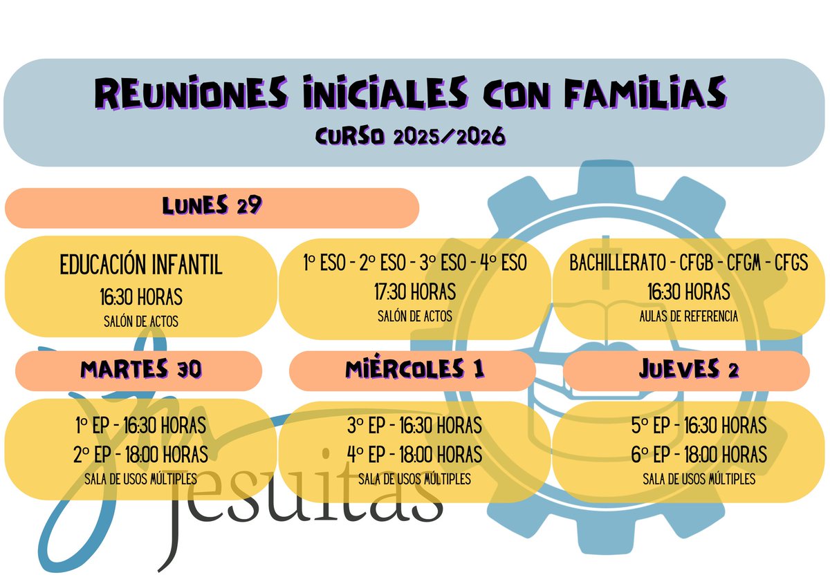 SAFAAlcala's tweet image. 📣 REUNIONES INICIALES CON FAMILIAS #Asambleas #EscuelaFamilia‼️

#EducaciónInfantil 🩷
#EducaciónPrimaria 💙
#EducaciónSecundariaObligatoria 💚
#Bachillerato #CFGB #CFGM #CFGS 💛

¡Es muy importante vuestra asistencia, papá y mamá!¡No faltéis! 🥰