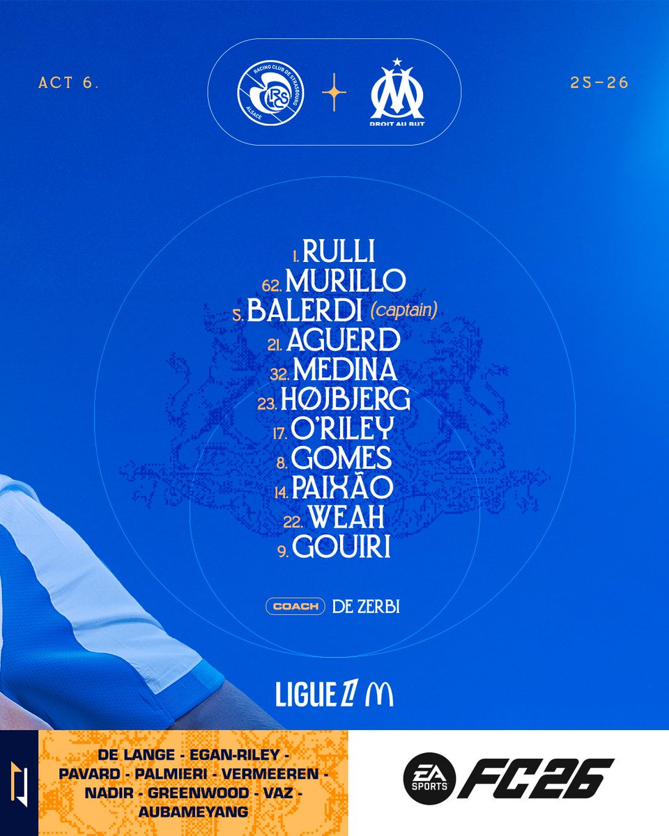 🚨 Voici les compositions du RCSA et de l'OM. 

XI sans surprise côté Strasbourgeois. 

Côté Olympien, retour de Gomes, Murillo et Medina dans le onze de départ.

[<a href="/OM_Officiel/">Olympique de Marseille</a> &amp; <a href="/RCSA/">Racing Club de Strasbourg Alsace</a>]