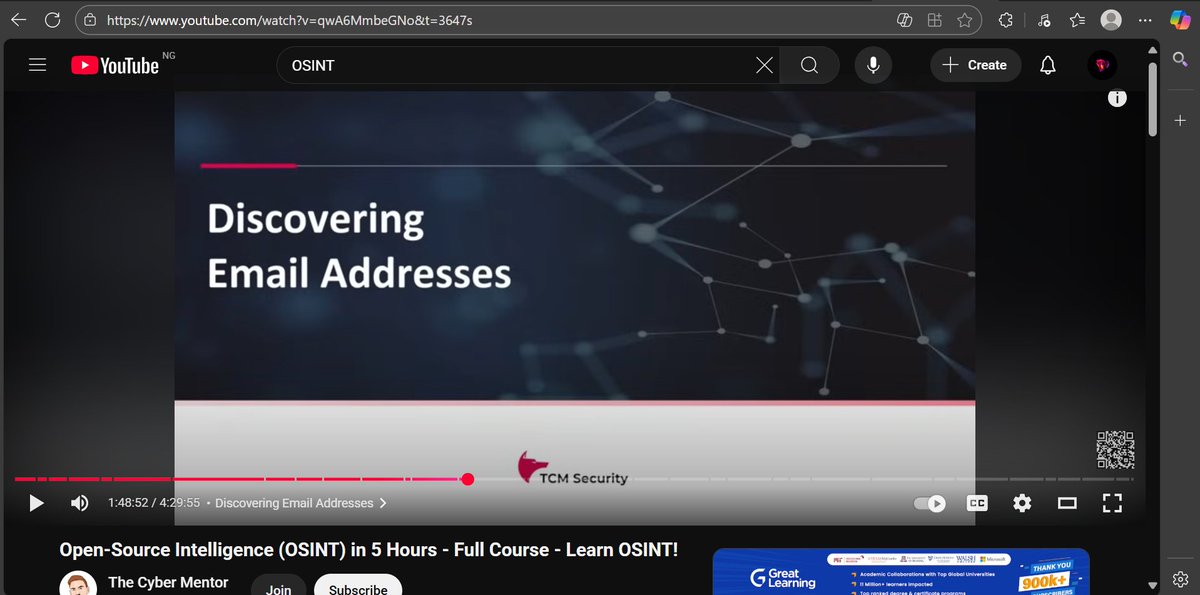 theitgirliee's tweet image. Day 97💃
I missed OSINT you guys😭
Another day with @thecybermentor, I learnt about discovering email addresses, password OSINT. Also hunting; breached passwords, usernames &amp;amp; accounts, phone numbers as well as people search. Love that show called Catfish😭
#100DaysOfCyberSecurity