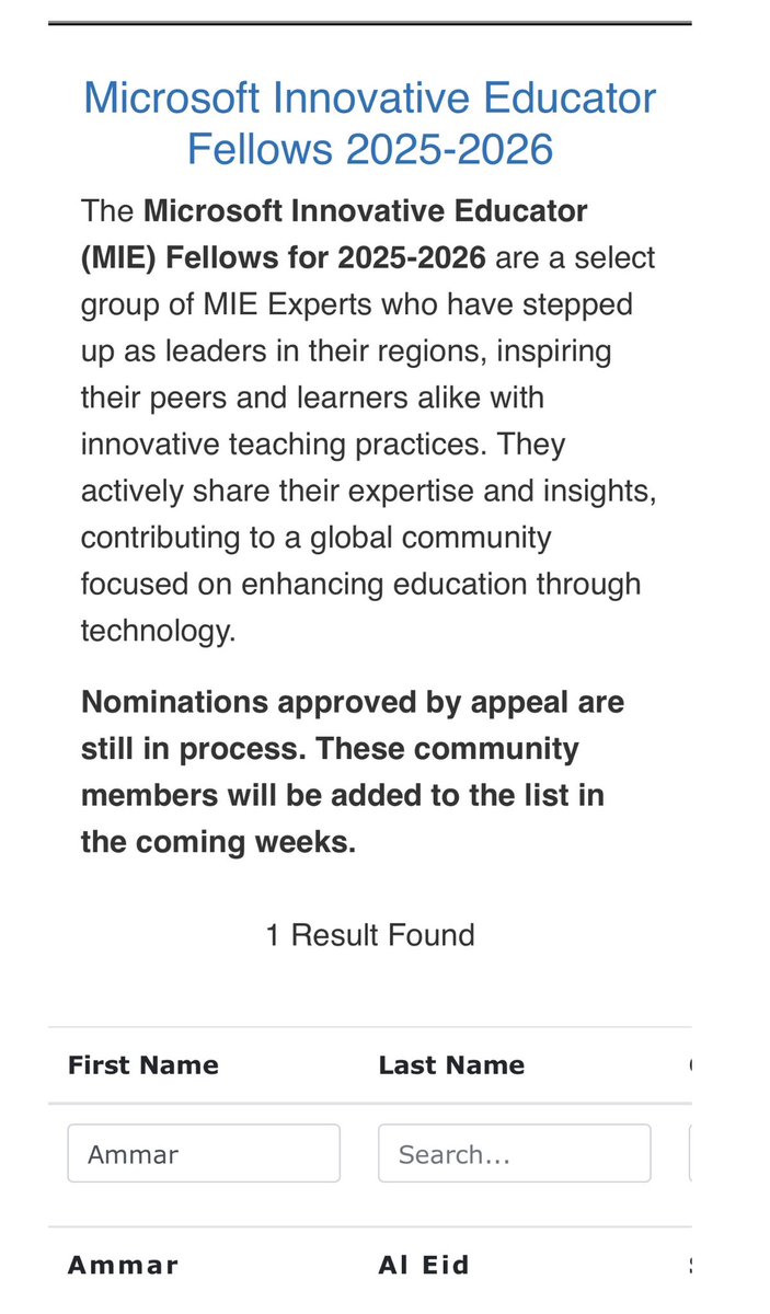 الحمدلله على الثقة باختياري زميل مايكروسوفت للتعليم المبتكر
Microsoft Innovative Educator Fellow 2025-2026 

بداية رحلة جديدة مع زمالة مايكروسوفت ينطلق معها الشغف بالتعلم ومشاركة المعرفة وهو الطريق الحقيقي لصناعة الأثر

كل الشكر والتقدير للدكتورة  <a href="/abeermehdar/">Dr.Abeer عبير المحضار</a> على دعمها المستمر