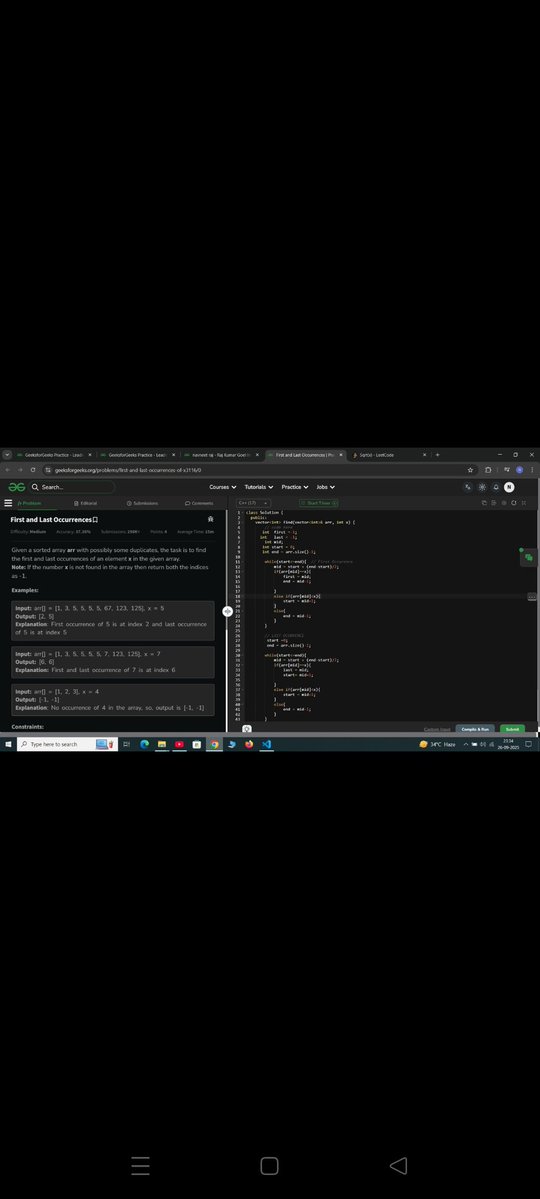 Navneetrajgupta's tweet image. Day 5/100 of #100DaysOfCode
 A deep dive into Binary Search today!
​I tackled:
✅ Finding the first &amp;amp; last occurrences of an element
✅ Calculating Sqrt(x)
✅ Finding the Kth missing number
✅ Search Insert Position
#DSA #Coderarmy #rohitnegi #BinarySearch #gfg