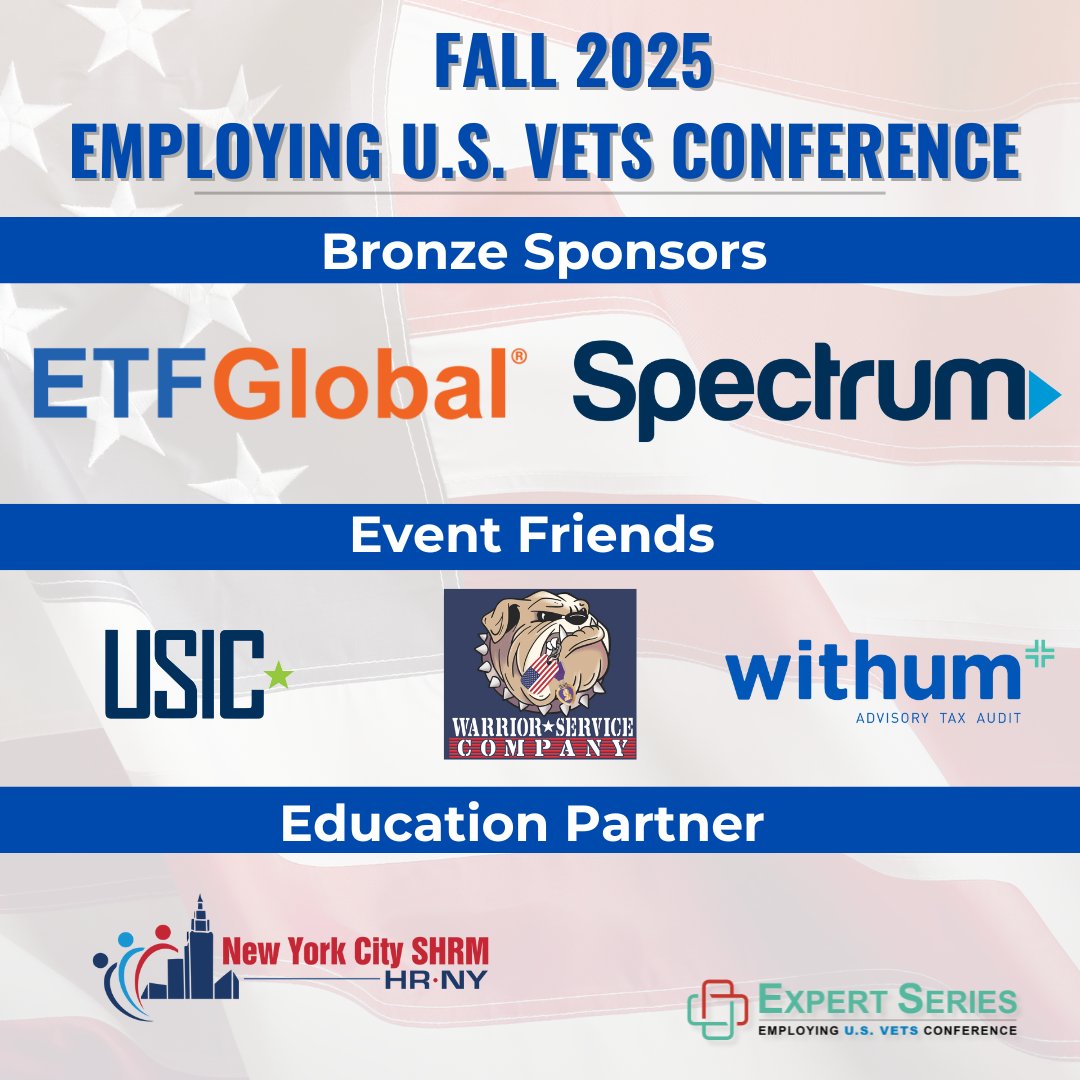 VETSIndexes's tweet image. Less than 2 weeks - Employing U.S. Vets Virtual Conference, 10/9! 
🎟️ Tickets - FREE! employingusvets.com/fall-2025-regi…
📝Agenda: employingusvets.com
Thank you sponsors!
Bronze @etf_global, @getspectrum
Event Friends #USIC, #WarriorServiceCompany, @withumcpa 
Education Partner @NYCSHRM