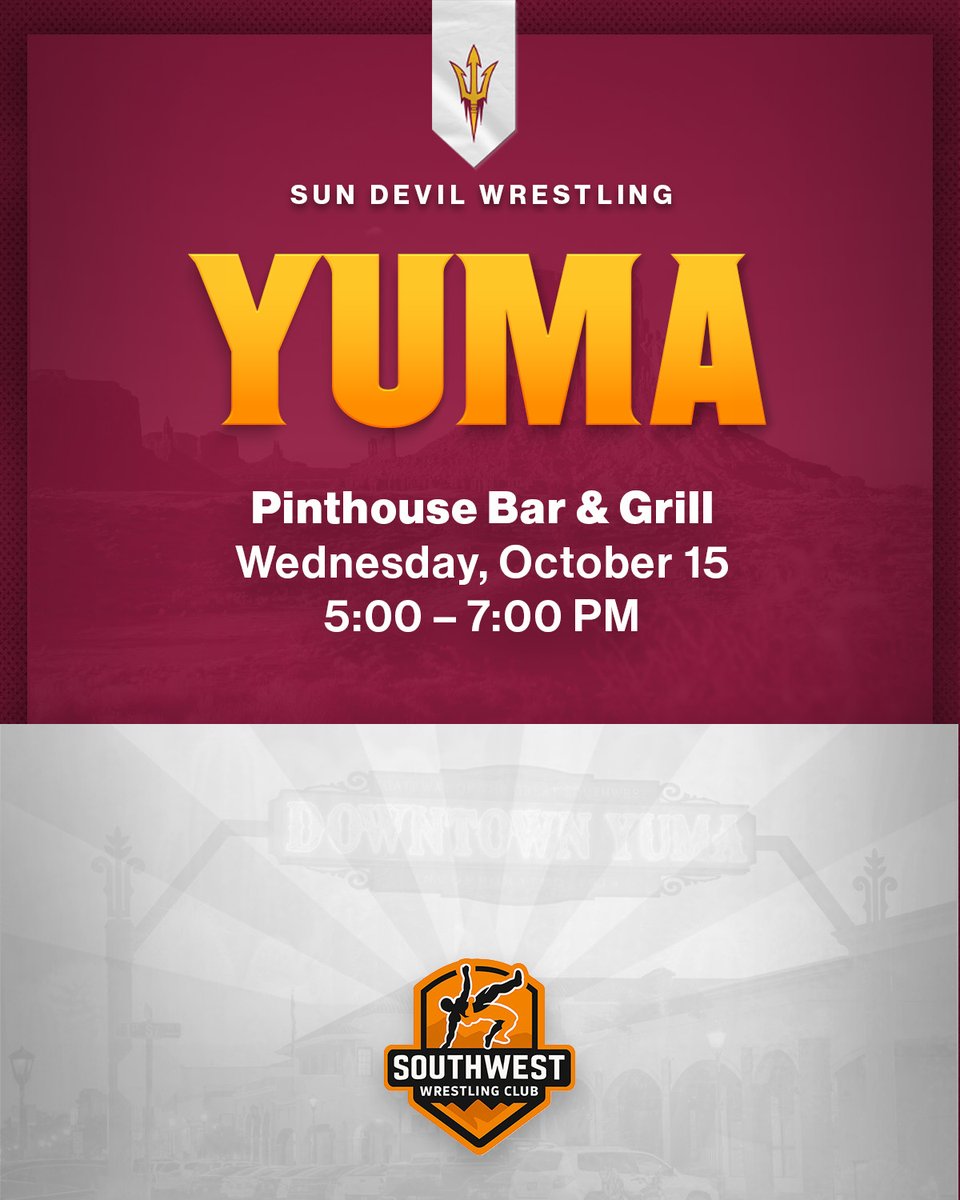 Sun Devil Wrestling (@asuwrestling) on Twitter photo Hitting the road 🚗
 
Sun Devil Wrestling alongside the Southwest Wrestling club are set to host a series of town halls throughout Arizona beginning October 14th! 
 
#ForksUp /// #O2V Hitting the road 🚗
 
Sun Devil Wrestling alongside the Southwest Wrestling club are set to host a series of town halls throughout Arizona beginning October 14th! 
 
#ForksUp /// #O2V