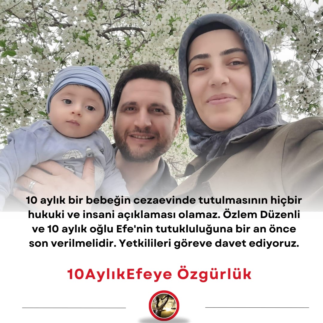 10 Aylık bir bebeğin cezaevinde tutulmasının hiçbir hukuki ve insani açıklaması olamaz. 
Özlem Düzenli ve 10 aylık oğlu Efe'nin tutukluluğuna bir an önce son verilmelidir. Yetkilileri göreve davet ediyoruz.

10AylıkEfeye Özgürlük İSTİYORUZ 

#Güllü #vefat