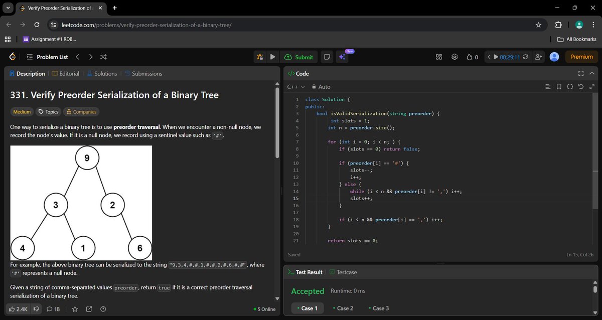 _a_m_i_t_1's tweet image. Day 446 of #500DaysOfCode.

Verify Preorder Serialization of a Binary Tree.