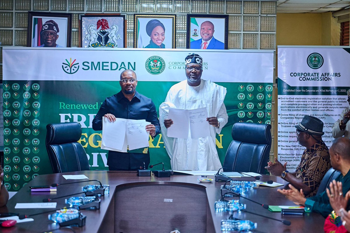 Renewed Hope: CAC, SMEDAN Launch Free Registration Drive for 250,000 MSMEs

The Corporate Affairs Commission (CAC) and the Small and Medium Enterprises Development Agency of Nigeria (SMEDAN) have launched a nationwide drive to provide free business registration for 250,000 nano,