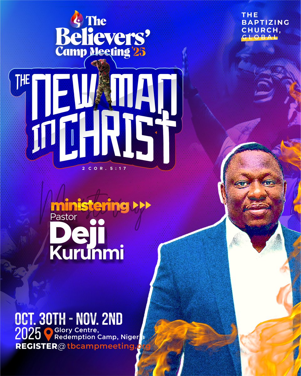 Join Pastor Deji Kurunmi at The Believers’ Camp Meeting 🔥 

PDK, Resident Pastor at TBC Lekki, is a seasoned teacher of God’s Word. Known for clarity, depth and discipleship, he equips believers to live with maturity and conviction. 

Register here 👉🏽 tbcampmeeting.org