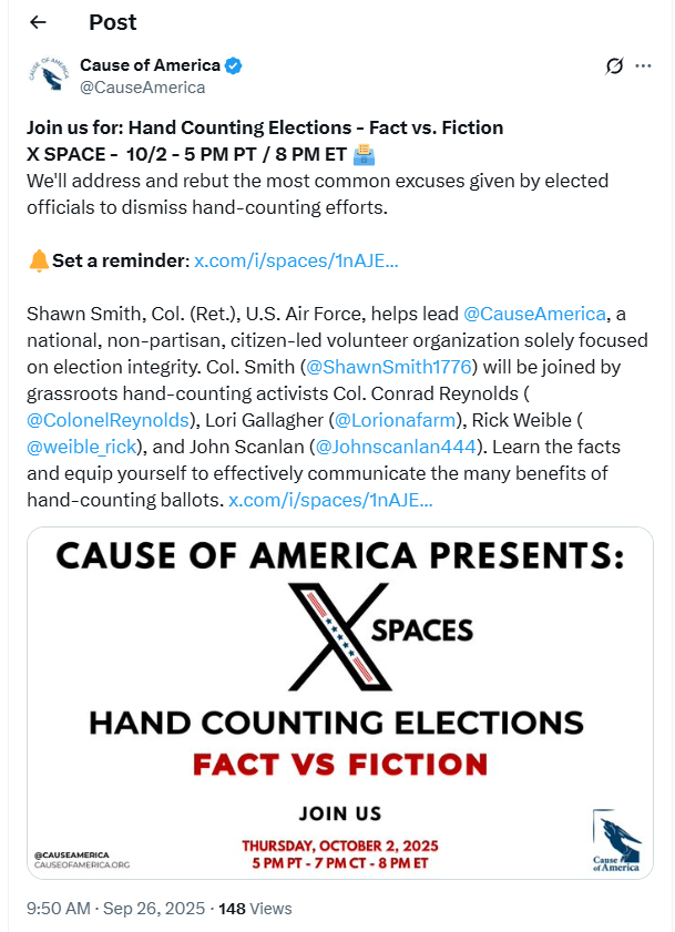 MaricopaGOP's tweet image. 3/3 Learn the facts and equip yourself to effectively communicate the many benefits of hand-counting ballots.

#MCRC #ElectionIntegrity #HandCount #Open #Transparent #WeThePeople 

@ThreadReaderApp: Unroll, please. Thank you.