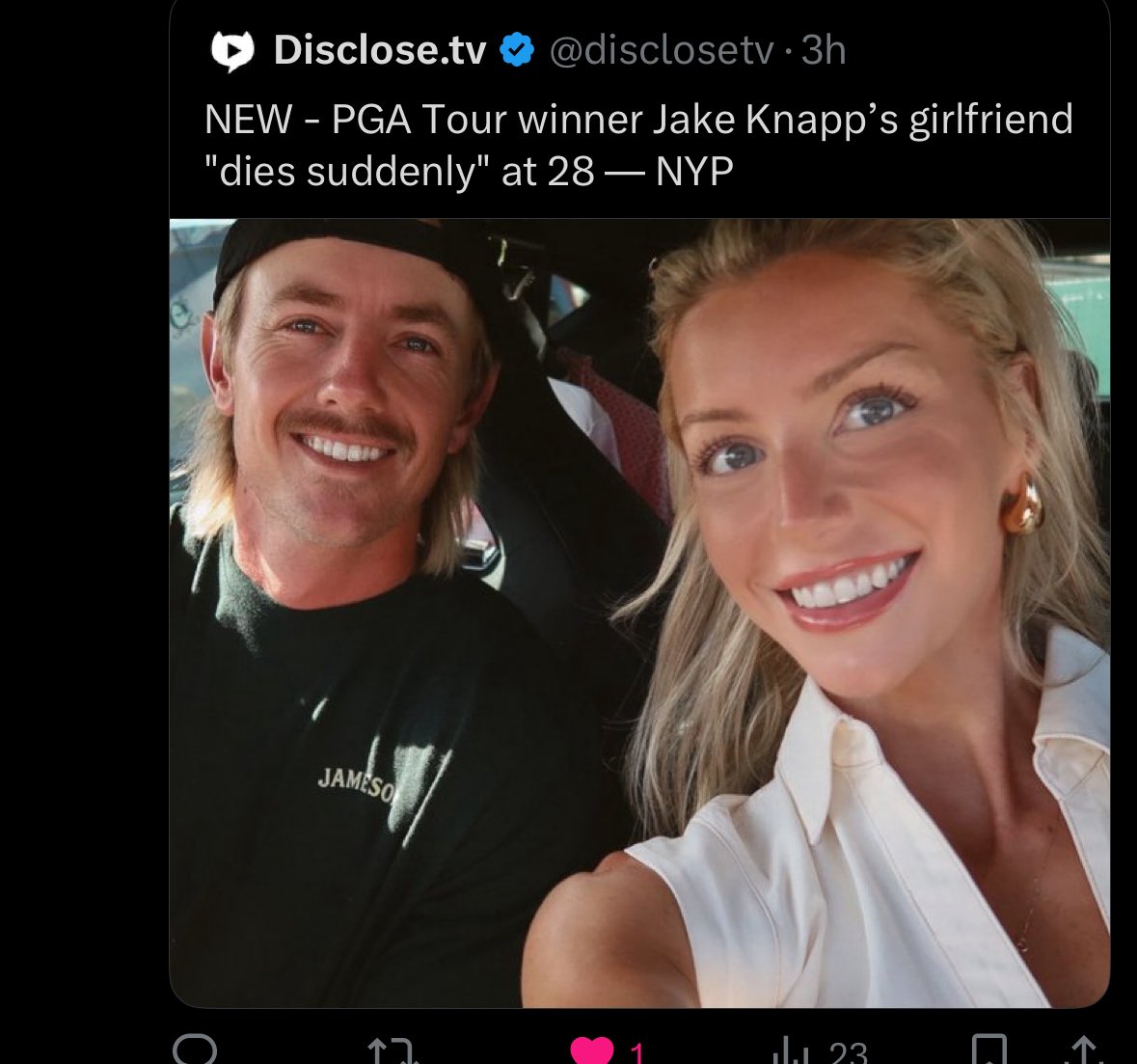 I posted 12  fit, healthy, celebrities, athletes, and journalists that died the last couple weeks and now we have PGA Tour winners 28-year-old girlfriend. Not even 30. Rest in peace.

If you can see this, please say yes below. I only ask on these type of posts as we are censored