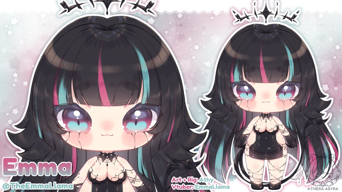 Athera_Asyra's tweet image. More cuties! All them cuties! \^0^/✨

@kiiriwoo 💜and @TheEmmaLlama 🖤chibi models!
I looove their unique designs so much! Both so different and yet so pretty!! I loved working on these! 🥺❤️❤️

#VGenComm #Chibi #vtubermodel