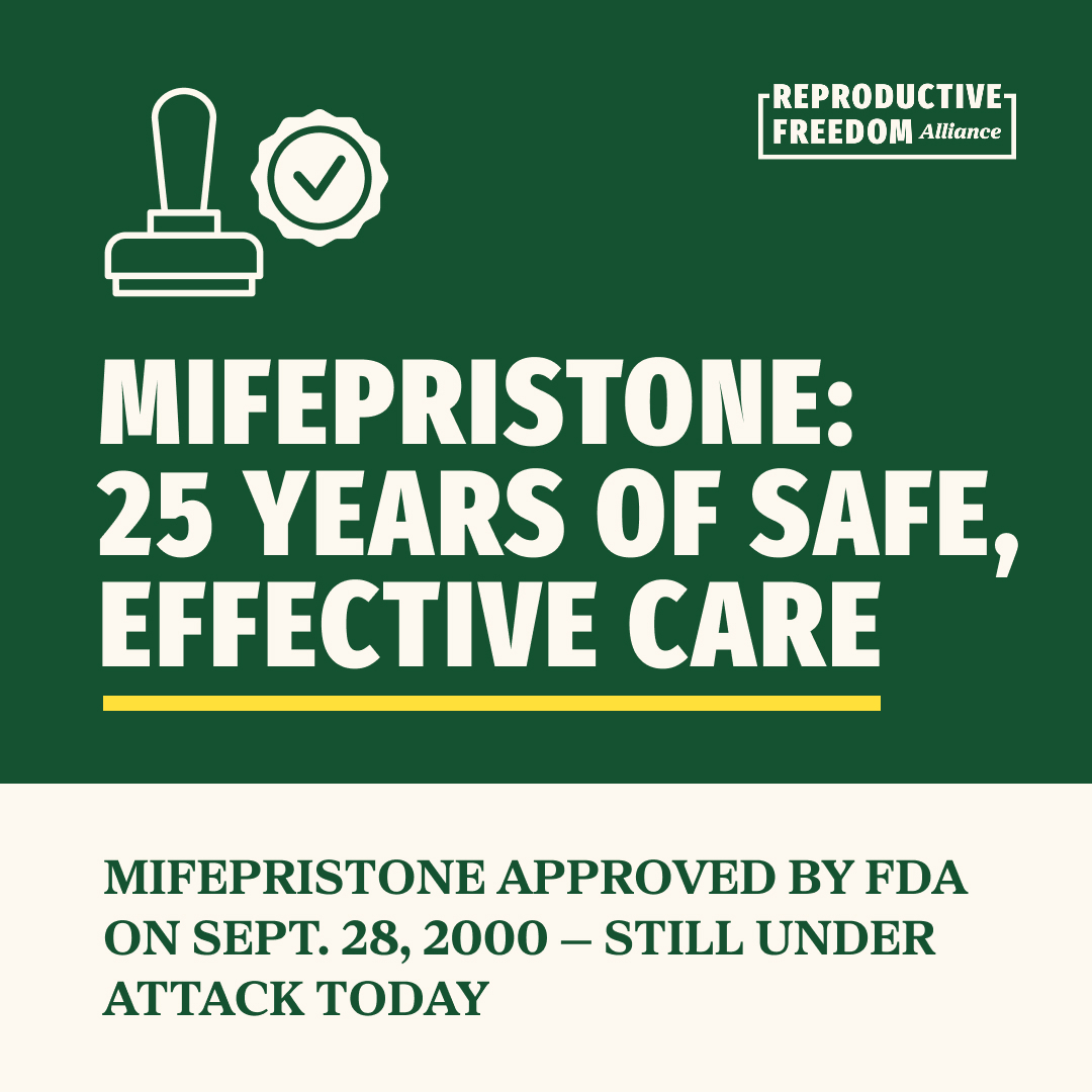 reproalliance's tweet image. Today marks 25 years since the FDA approved #mifepristone — a safe, effective medication that has transformed abortion care. As it faces unprecedented attacks, Alliance governors remain committed to ensuring access to medication abortion. 

🔗 bit.ly/4gddUe1
