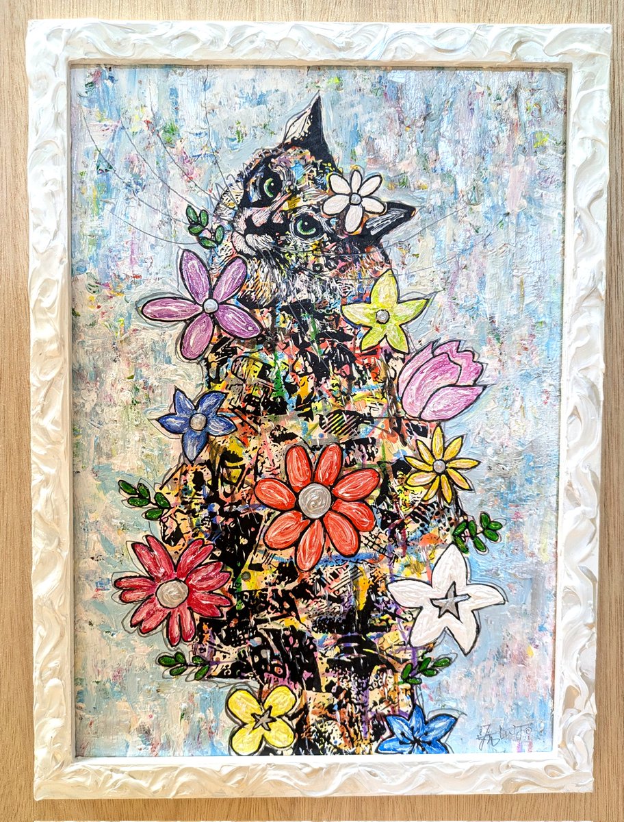額付き銅版画応用絵画　title「未來ニャンコ」 額付き銅版画応用絵画 title「未來ニャンコ」