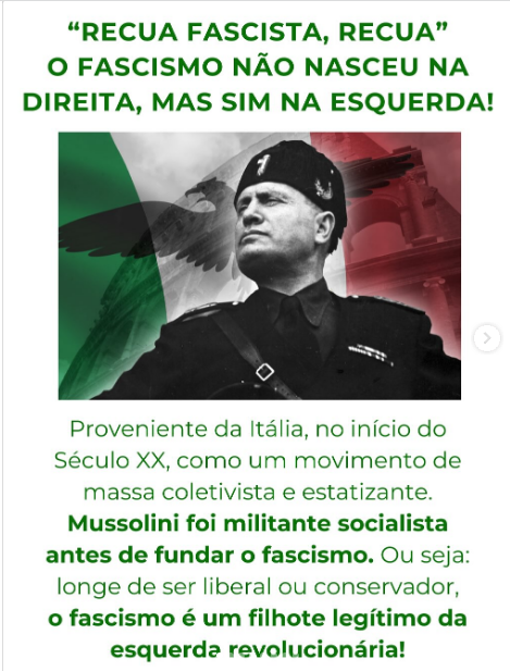 Fascismo significa o poder total do estado sobre a vida das pessoas. É a mesma ideologia de Maduro e Luladrão.