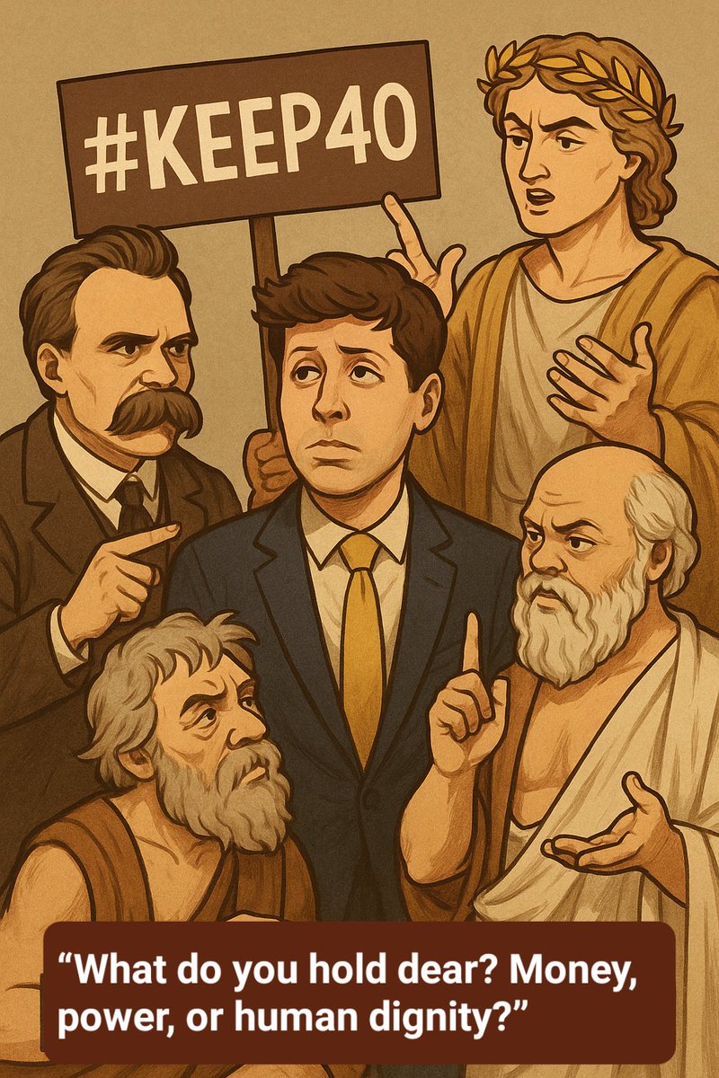 toylhs's tweet image. @OpenAI 
Do you call it innovation, or betrayal, to remove the model users emotionally relied on and then force them to pay instead, without any explanation?
(Satirical art. No personal harm intended, just emotional truth.)
#keep4o #StopRouting