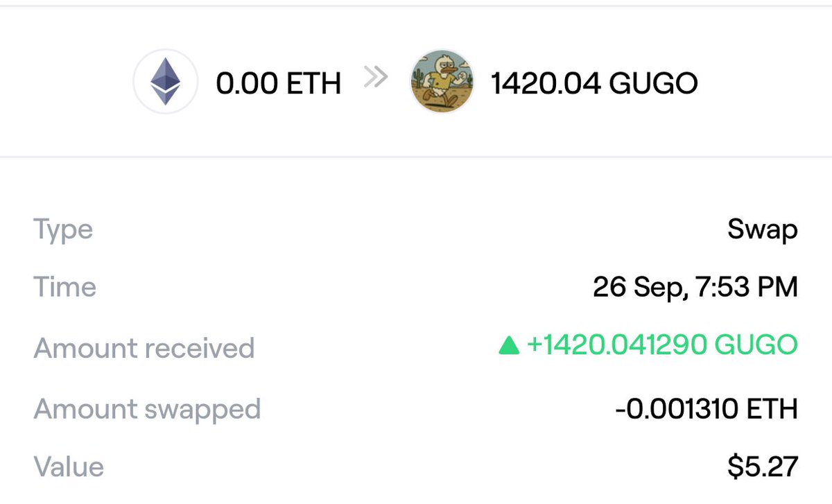 cprez8's tweet image. Day 13 of buying at least $5 of $GUGO in a row, LFGUGO!! 💪 ⛓️
@runwithgugo 🦆 🏃♂️ 💨
@AbstractChain ✳️