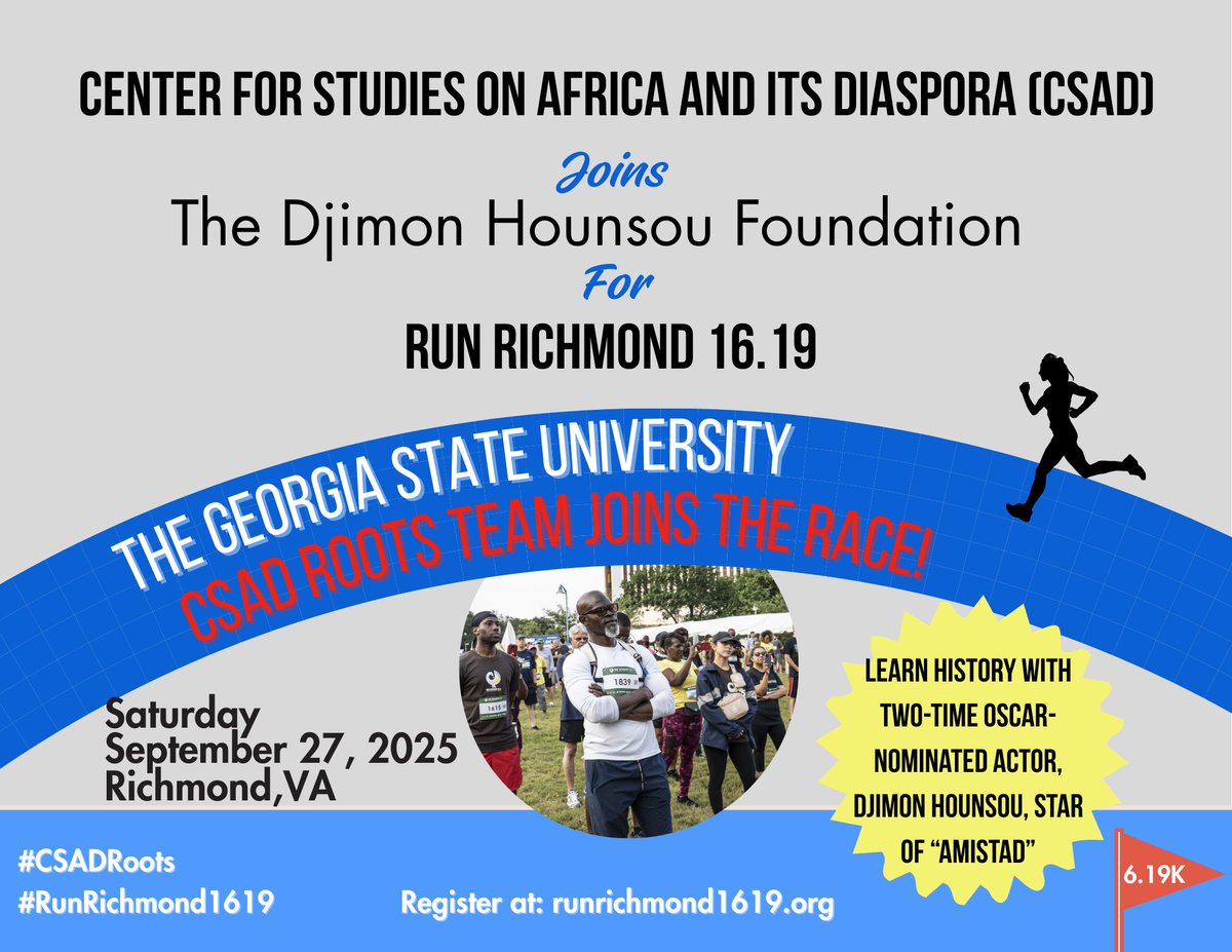 Have fun. Learn history. Get your steps in with the GSU CSAD Roots Team on September 27 at Run Richmond 16.19 in Richmond, Virginia. Join us or cheer us on at this enriching event hosted by the Djimon Hounsou Foundation! #CSADRoots #RunRichmond1619 #theStateWay