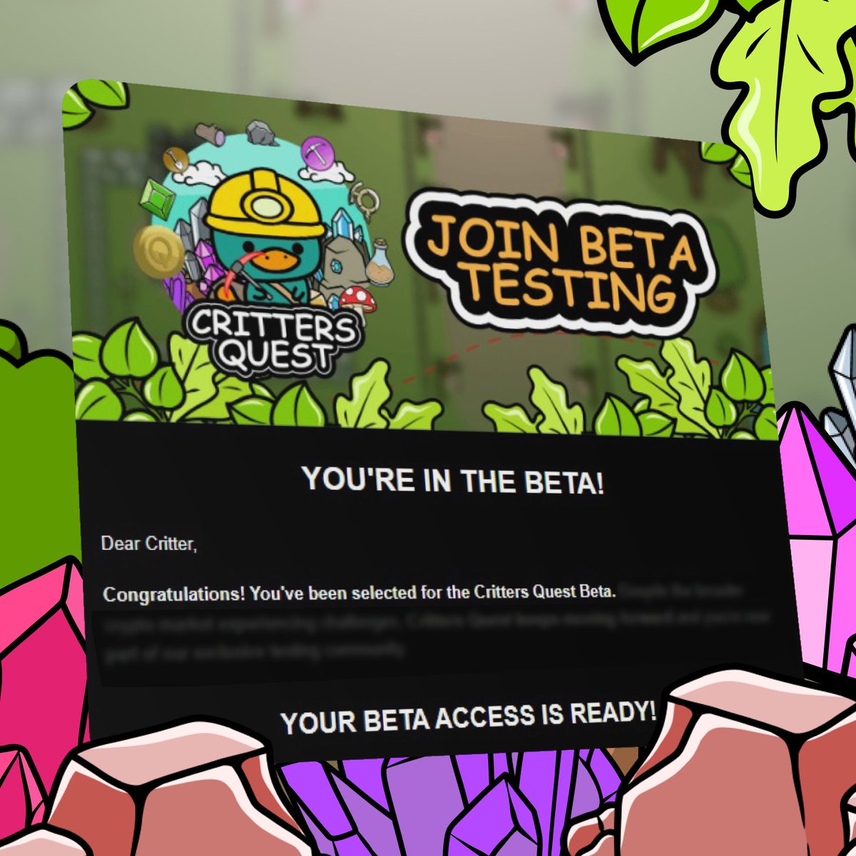 A new round of Critters Quest beta access emails have been sent out!

Another 20 players have been selected to join the testing.

Check your inboxes and spam folders, you might be in this batch!